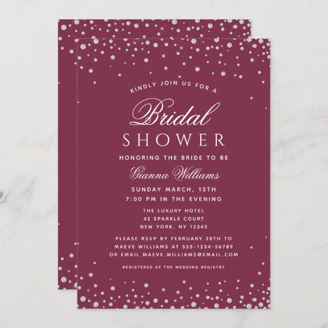 Invitación Red Plum Diamonds Moderno Luxury Bridal Shower (Anverso / Reverso)