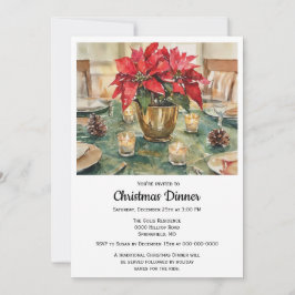 Invitación Red Poinsettia Christmas Dinner