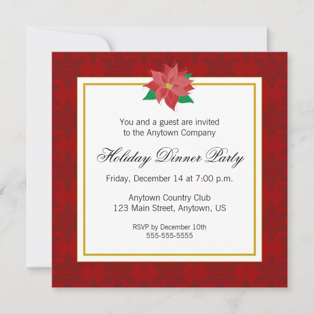 Invitación Red Poinsettia Corporate Holiday Dinner Fiesta (Anverso)