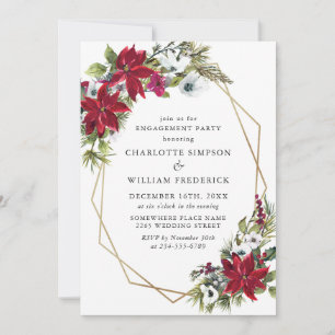 Invitación Red Poinsettia Floral Christmas  Engagement Party