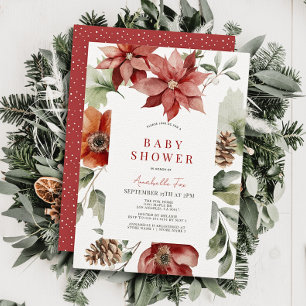 Invitación Red Poinsettia Holiday Floral Baby Shower