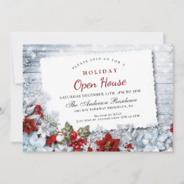 Invitación Red Poinsettia Holly Navidades Holiday Open House