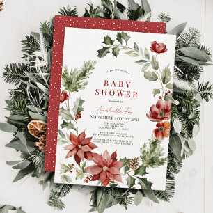 Invitación Red Poinsettia Poppy Holiday Floral Baby Shower