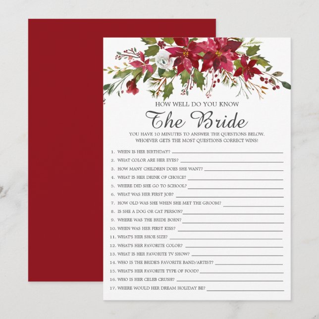 Invitación Red Poinsettia Qué Tan Bien Conoce El Juego De La  (Anverso / Reverso)
