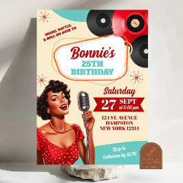 Invitación Red Polkadot Retro 50s Pin Up Chicas Adultos Cumpl