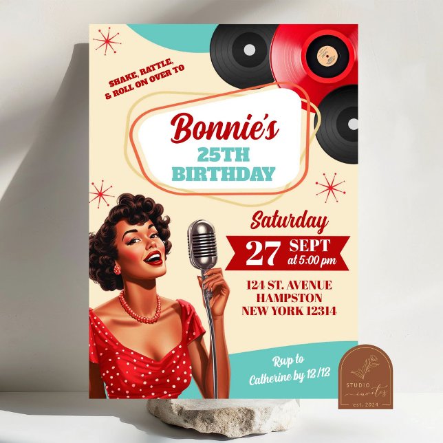 Invitación Red Polkadot Retro 50s Pin Up Chicas Adultos Cumpl (Subido por el creador)