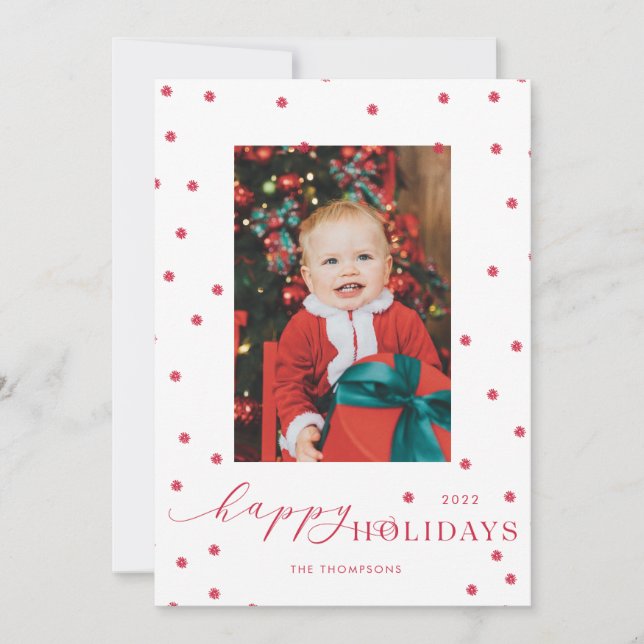 Invitación Red Pompoms Polka Dot Photo Holiday Card (Anverso)