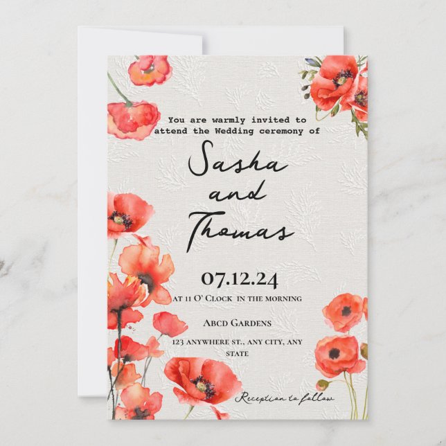 Invitación Red Poppies (Anverso)