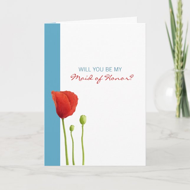 Invitación Red Poppy Aqua sé mi doncella de honor (Anverso)