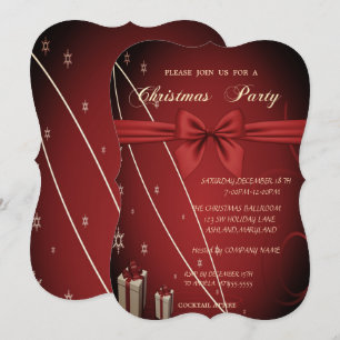 Invitación Red Presents,Bow Company Navidades Fiesta