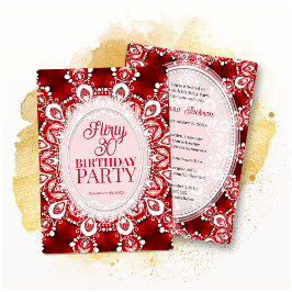 Invitación Red Princess Fractal Lace Flirty 30 Birthday Party