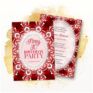 Invitación Red Princess Fractal Lace Flirty 30 Birthday Party
