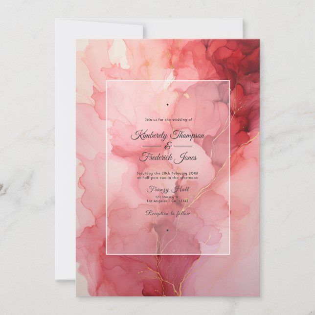 Invitación Red profunda, Boda Rubor rosado y plateado de tint (Anverso)
