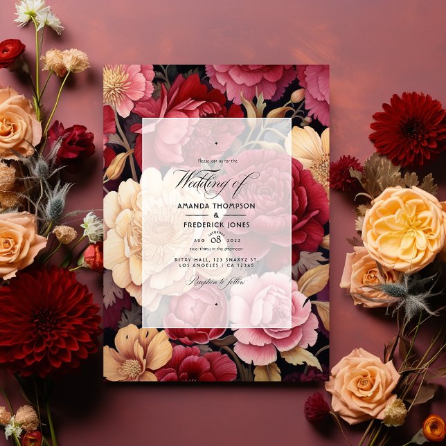 Invitación Red profunda, rosa sucio y Boda de oro antiguo (Subido por el creador)