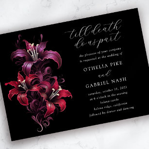 Invitación Red Purple Lilies Dramático Moody Boda gótico