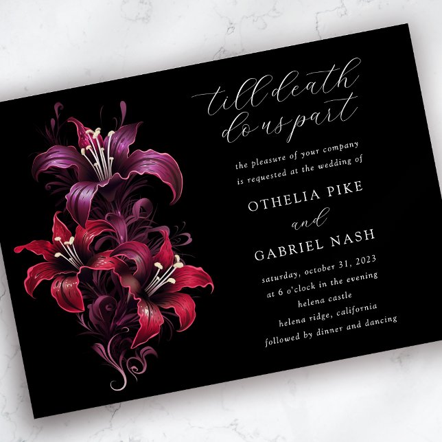 Invitación Red Purple Lilies Dramático Moody Boda gótico (Subido por el creador)