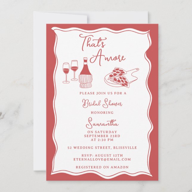 Invitación Red que es más ducha de novias de pizza italiana (Anverso)