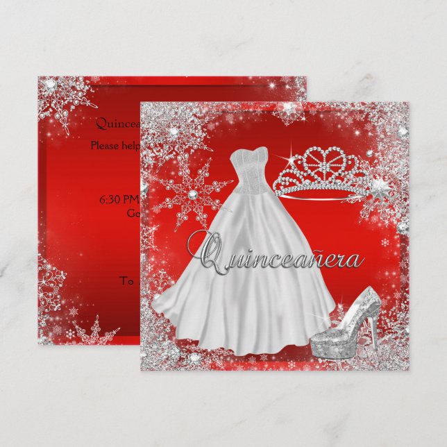 Invitación Red Quinceanera 15.ª Elite Elegant Birthday Party (Anverso / Reverso)