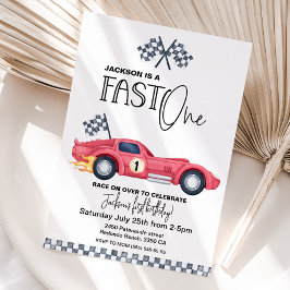 Invitación Red Race car FAST ONE Birthday invition