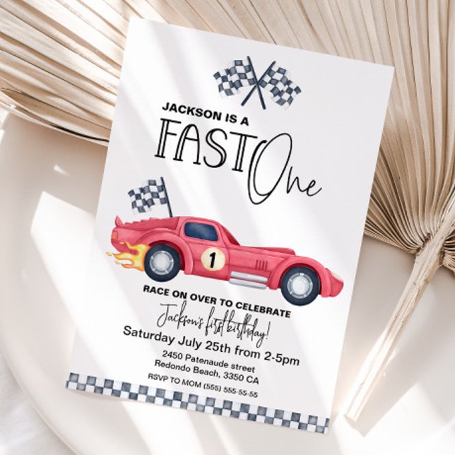Invitación Red Race car FAST ONE Birthday invition (Red Race Car invitation FAST ONE)
