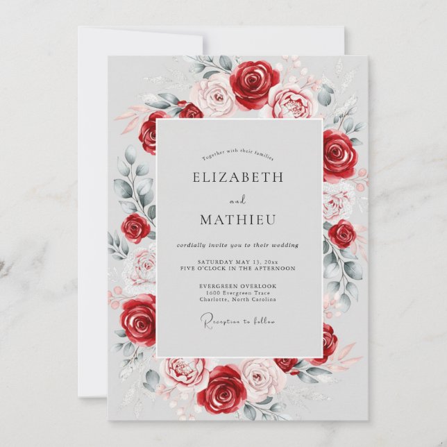 Invitación Red Refined Winter Wedding (Anverso)