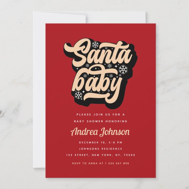 Invitación Red Retro Groovy Santa Navidades Baby Shower (Anverso)