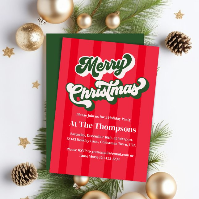 Invitación Red Retro Merry Christmas Fiesta (Retro-style typography Christmas party invitations. )