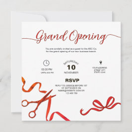 Invitación Red ribbon cuttiing Grand opening Invitation