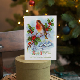 Invitación Red Robin Navidades Holly Vintage Greet Text