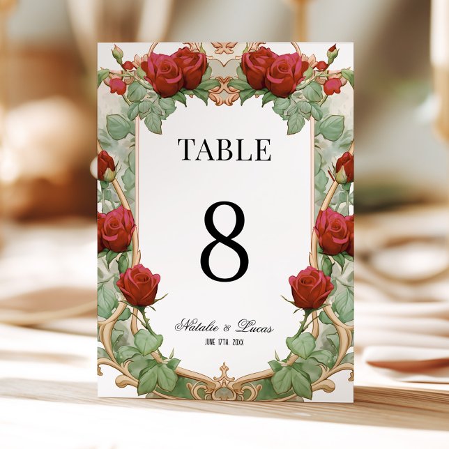 Invitación Red Rose Art Nouveau Wedding Table Number (Subido por el creador)