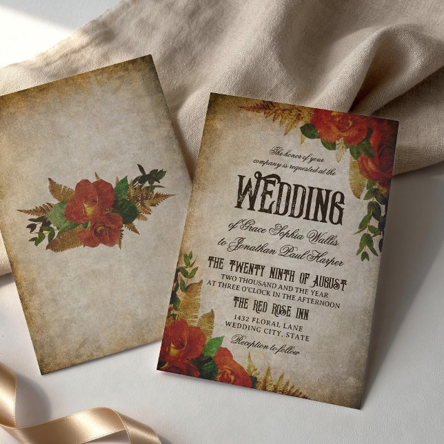 Invitación Red Rose Bouquets Vintage Wedding (Subido por el creador)