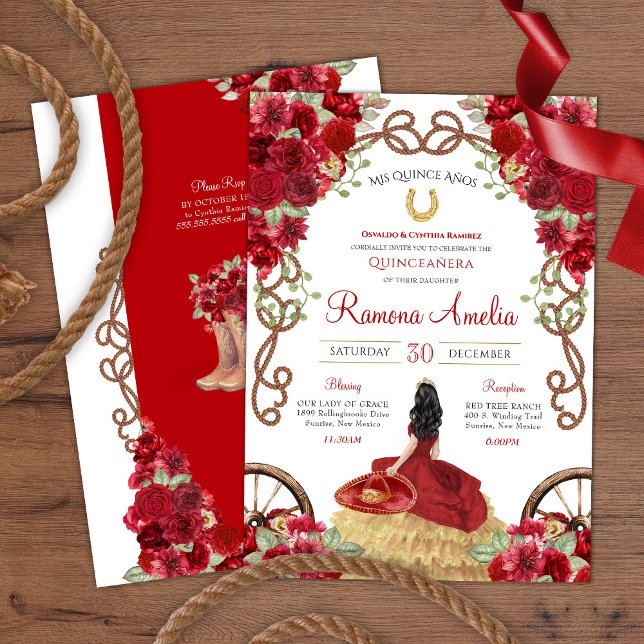 Invitación Red Rose Charra Western Quinceañera (Subido por el creador)