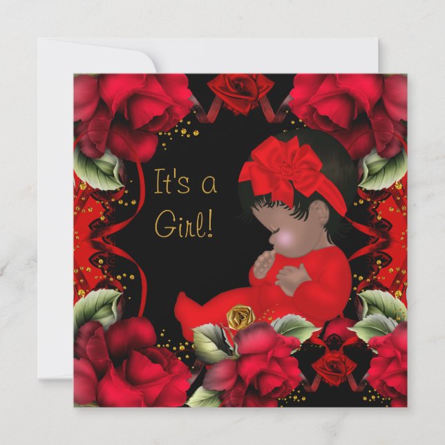 Invitación Red Rose, Chica afroamericano de Baby Shower (Anverso)