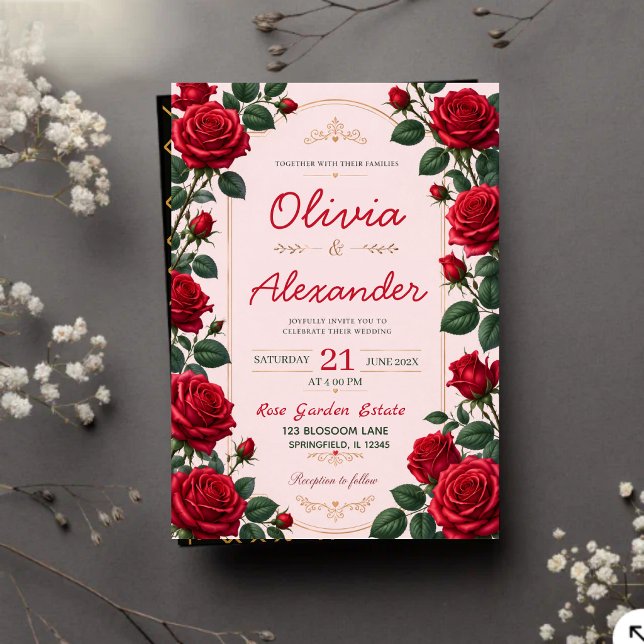 Invitación Red Rose Classic Romantic Elegant Floral  (Subido por el creador)