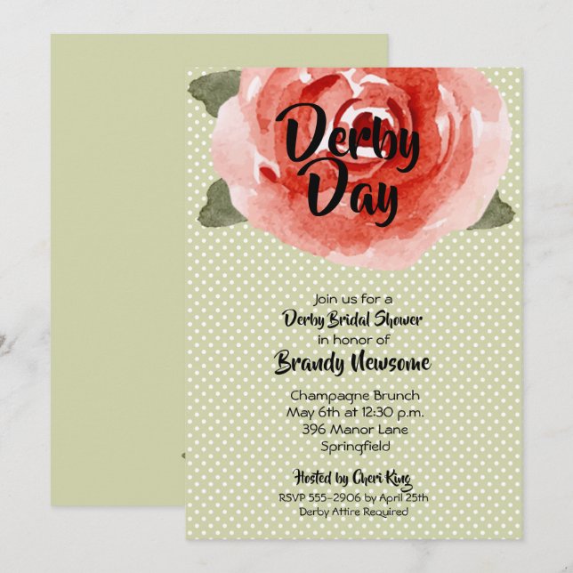 Invitación Red Rose Derby Bridal Shower (Anverso / Reverso)