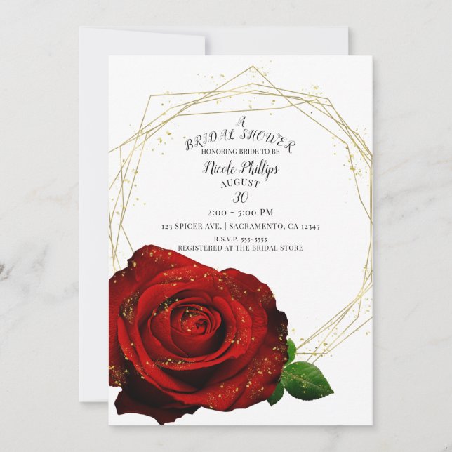 Invitación Red Rose Gold Geométrica Glam Bridal Shower (Anverso)