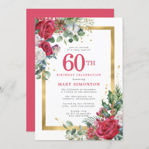 Invitación Red Rose Gold Holly 60 cumpleaños