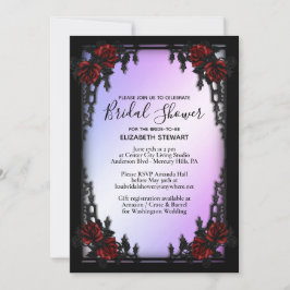Invitación Red Rose Gothic Bridal Shower w Información de reg