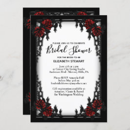 Invitación Red Rose Gothic Bridal Shower w Información de reg