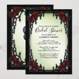 Invitación Red Rose Gothic Bridal Shower w Información de reg