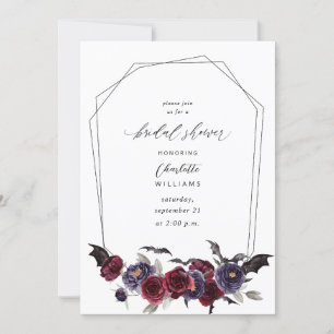 Invitación Red Rose Halloween Bats Bridal Shower - Blanco