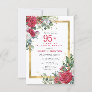 Invitación Red Rose Holly 95th Surprise Fiesta