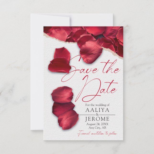 Invitación Red Rose Petals Save the Wedding Date Invitation (Anverso)