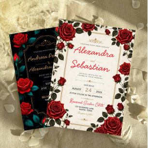 Invitación Red Rose Romantic Floral Elegant Rose Garden