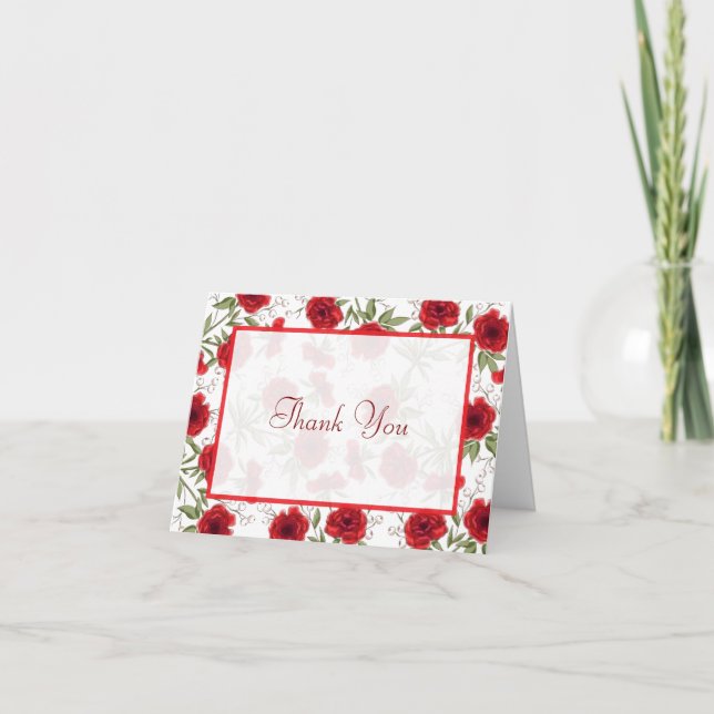 Invitación Red Rose Romantic Wedding Thank You Cards (Anverso)
