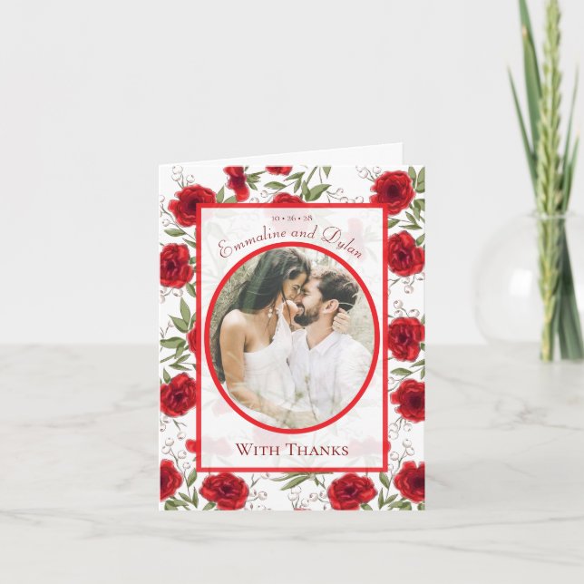 Invitación Red Rose Romantic Wedding Thank You Cards Photo (Anverso)