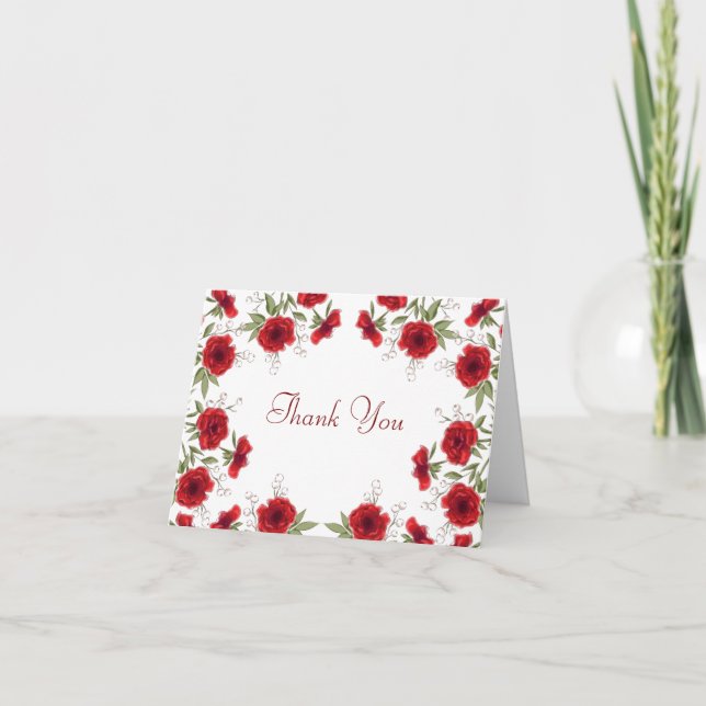 Invitación Red Rose Romantic Wedding Thank You Note Card (Anverso)