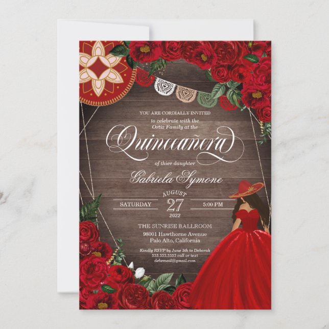 Invitación Red Rose Western Charra Mariachi Quinceañera (Anverso)