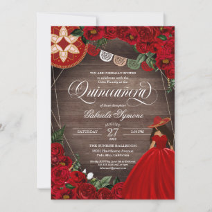 Invitación Red Rose Western Charra Mariachi Quinceañera