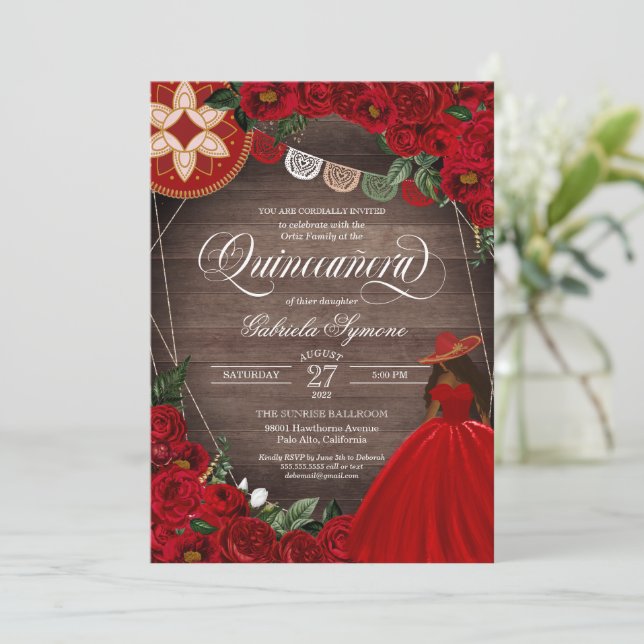 Invitación Red Rose Western Charra Mariachi Quinceañera (Anverso de pie)
